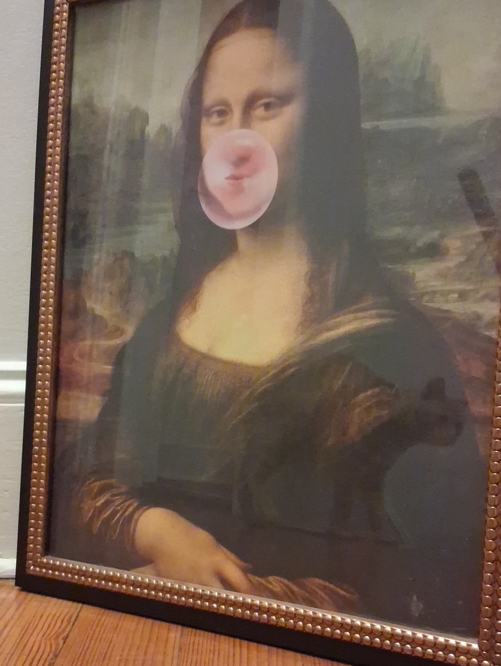 Framed Mona Lisa Bubblegum Pop Art Print - Black Frame